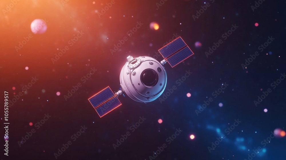 Playful Cosmic Cartoon of a Satellite in Space Playful Cosmic Cartoon of a Satellite in Space