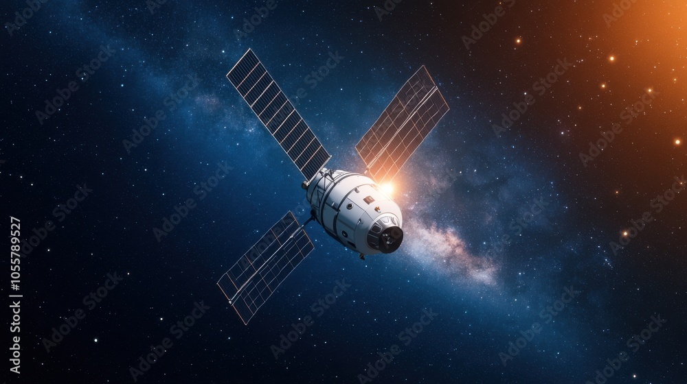 Playful Cartoon Satellite in Cosmic Scene Playful Cartoon Satellite in Cosmic Scene