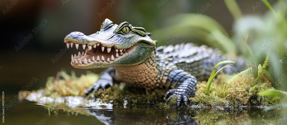 Fototapeta premium Crocodile Figurine Enjoys The Swamp