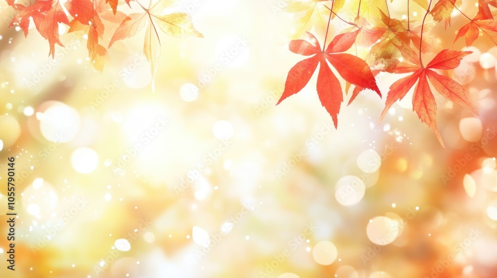 Autumn themed web banner design featuring red and yellow maple leaves enhanced with soft focus lighting and bokeh effects for year end activities Autumn themed web banner design featuring red and yellow maple leaves enhanced with soft focus lighting and bokeh effects for year end activities