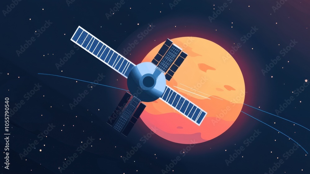 Cartoon Satellite Transmitting Data to Space Cartoon Satellite Transmitting Data to Space