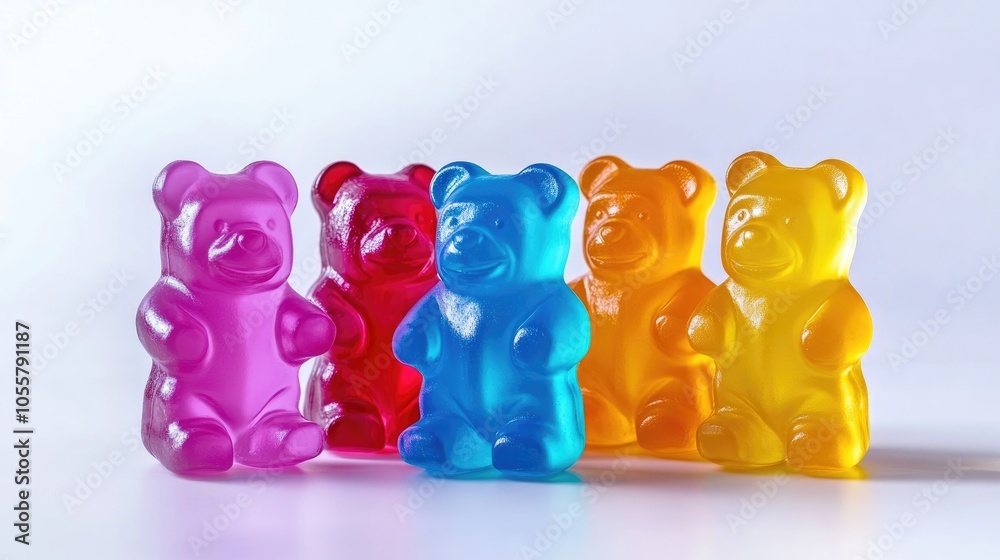 Vibrant assortment of jelly gummy bears isolated on a clean background