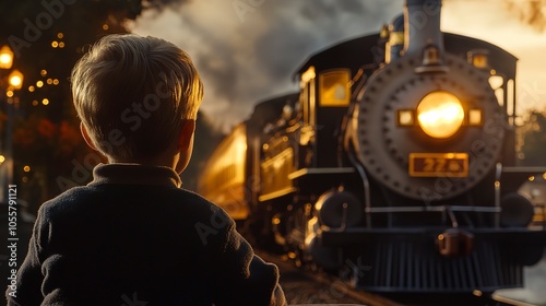 Write about the first time a child sees a train up close, filled with wonder and excitement as it rumbles past. photo