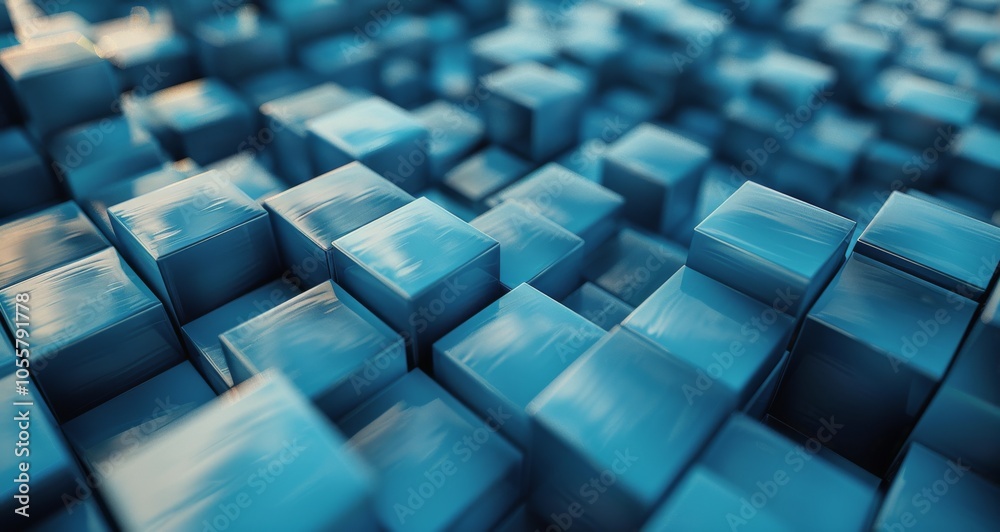 Abstract 3D Rendering of Blue Cubes in a Patterned Array