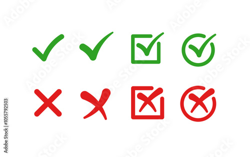 Check mark and cross symbols in flat styles