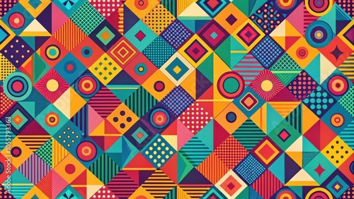 Vibrant Abstract Pattern with Bold Geometric Shapes in Bright Colors for Design Inspiration