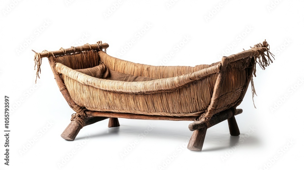 An isolated ancient cradle on a white background An isolated ancient cradle on a white background