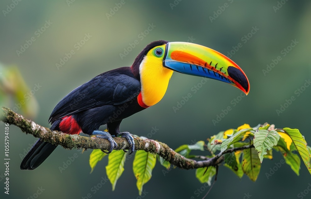 Fototapeta premium Colorful Toucan Perched on a Branch in a Tropical Rainforest