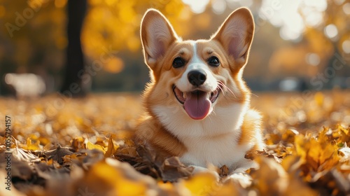 Joyful Corgi surrounded by autumn scenery ideal for a web banner Tips for canine outdoor fun and seasonal care including autumn walks and fireworks preparation