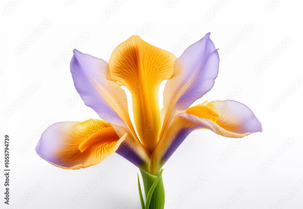 Fototapeta premium Single iris flower isolated on white background. perfume flower oils, perfume essential flowers, perfume essential oils