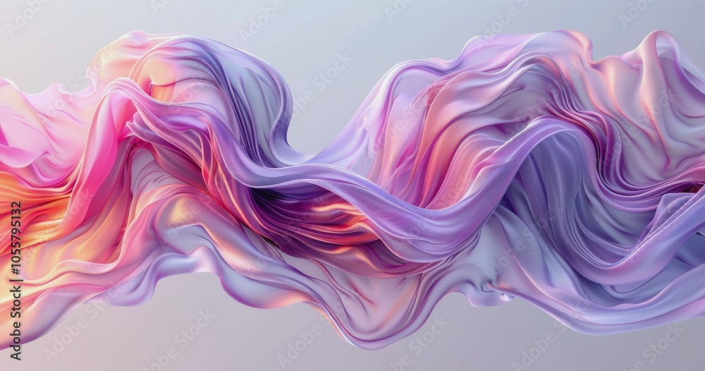 Colorful Sheer Fabric Draped In Motion Against Light Gray Background Colorful Sheer Fabric Draped In Motion Against Light Gray Background