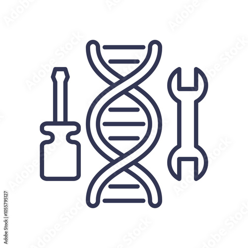 DNA strand with tools symbolizes genetic engineering and biotechnology.