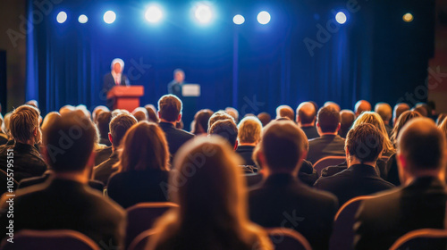 Conference with Speaker on Stage and Attentive Audience