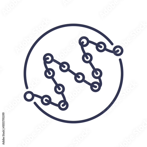 Illustration of a polypeptide chain structure within a circle, symbolizing protein synthesis.