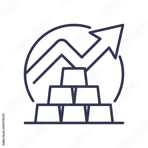 Gold bars and upward arrow symbolize wealth growth and financial success.