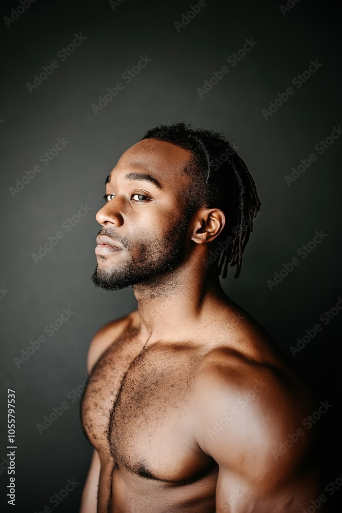 A man with a beard and dreadlocks stands in front of a black background. He has a serious expression on his face A man with a beard and dreadlocks stands in front of a black background. He has a serious expression on his face