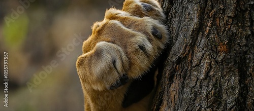 A Close Up Of A Lion S Panthera Leo Claw On A Tree photo