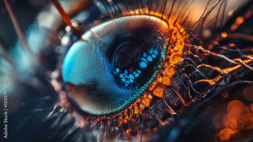 Macro insect eye, vibrant colors and details