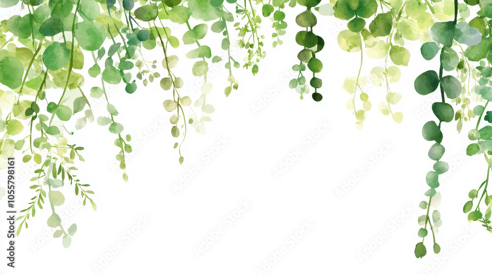 Beautiful watercolor design featuring lush greenery and delicate leaves. Ideal as a background for nature-themed projects, invitations, or decorations Beautiful watercolor design featuring lush greenery and delicate leaves. Ideal as a background for nature-themed projects, invitations, or decorations