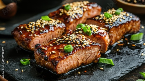 Teriyaki sauce and sesame coated pork tenderloin