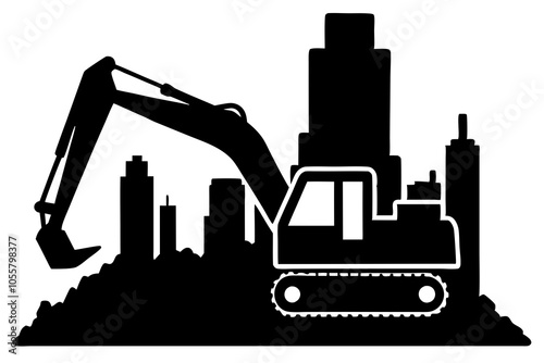 Black Excavator Silhouette.