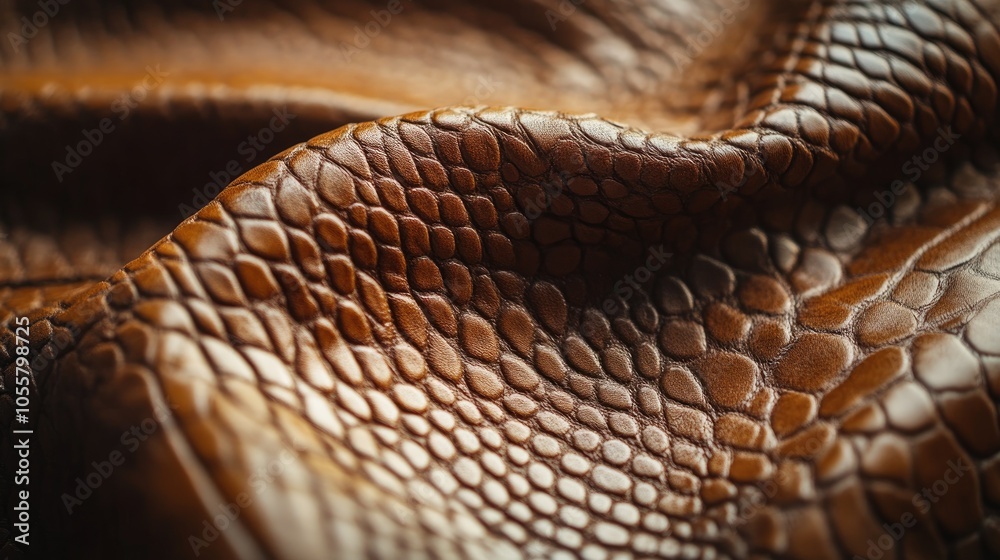 Fototapeta premium A close up of textured brown leather showcasing intricate patterns and soft light reflections