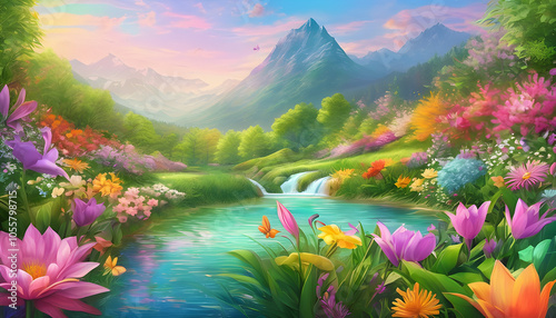 A spring themed wide frame background filled with vibrant colors and a mix of pastel colors, giving it a fresh and energetic feel.