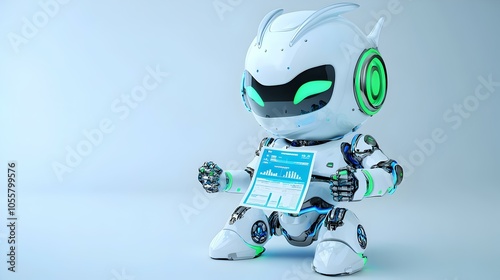 3D Robot Presenter Engagingly Displays Data Insights with a Dynamic Chart in a Futuristic Setting