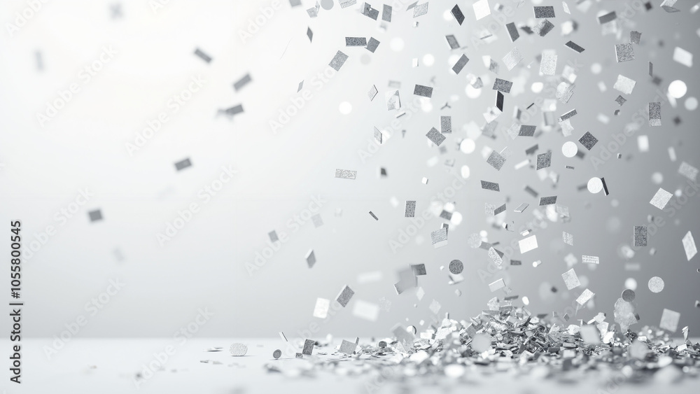 Cascading Silver 3D Confetti: Versatile Festive Graphic for Celebrations, Events, and Party Invitations Cascading Silver 3D Confetti: Versatile Festive Graphic for Celebrations, Events, and Party Invitations