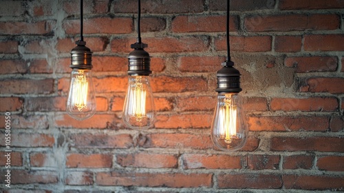 Vintage Edison style light bulbs set against a weathered brick wall backdrop