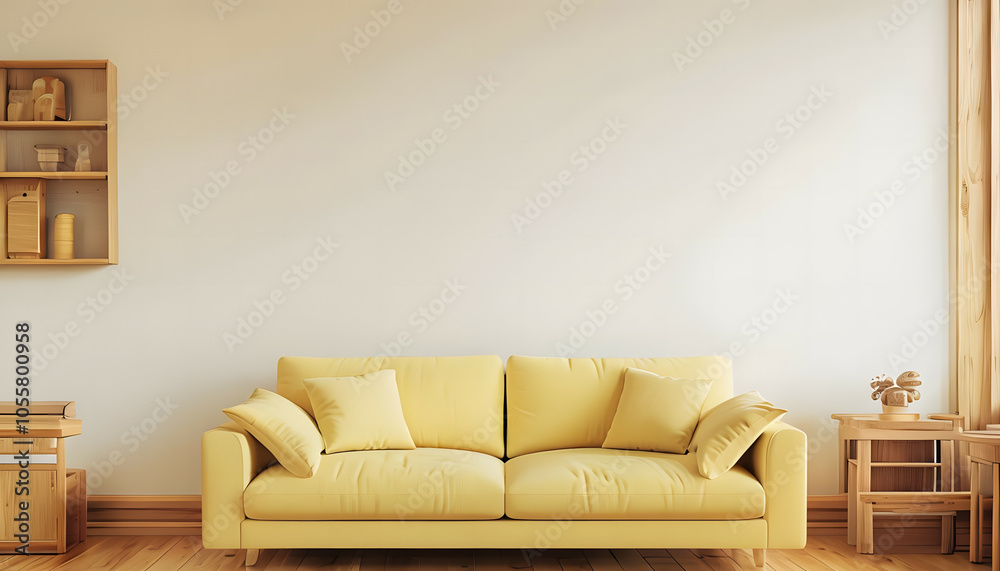 Fototapeta premium interior background of living room with blank wall and yellow sofa