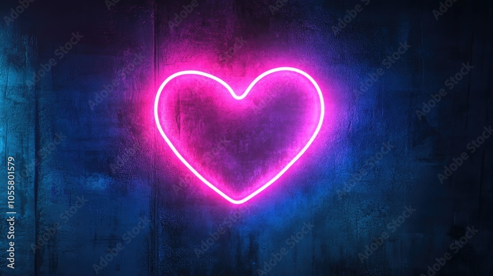 Blue pink neon heart light on a dark background Blue pink neon heart light on a dark background
