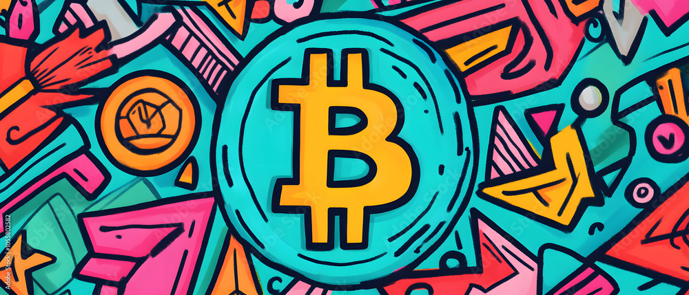 dollar production, coins, stock graphs, and Bitcoin in various creative graphic styles dollar production, coins, stock graphs, and Bitcoin in various creative graphic styles