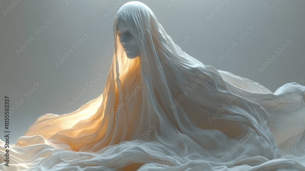 Ethereal sculpture with flowing fabric and soft light. Ethereal sculpture with flowing fabric and soft light.