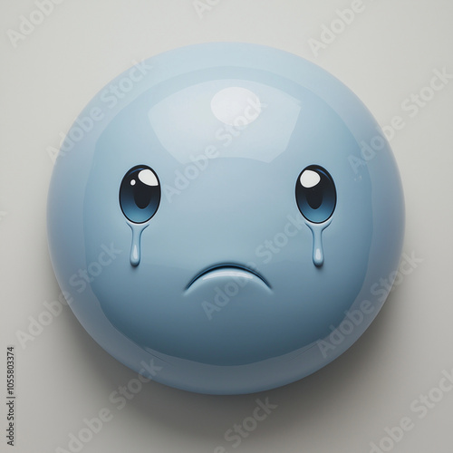 Sad Emoji - sad, blue, emoji, tears, face, expression, round, cute, cartoon, emotion, glossy, sadness, melancholy, sorrowful, graphic design, digital art photo