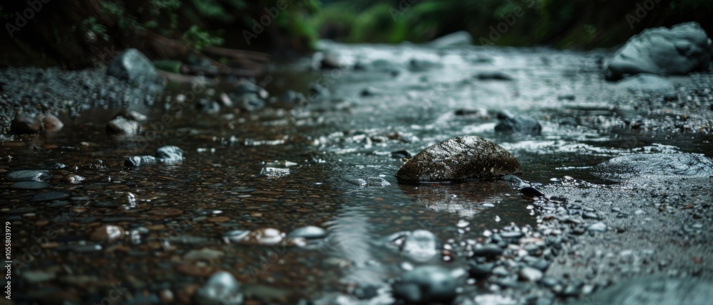 A tranquil stream meanders through a pebble-laden bed, illuminated by soft light, evoking peace and the gentle flow of nature. A tranquil stream meanders through a pebble-laden bed, illuminated by soft light, evoking peace and the gentle flow of nature.