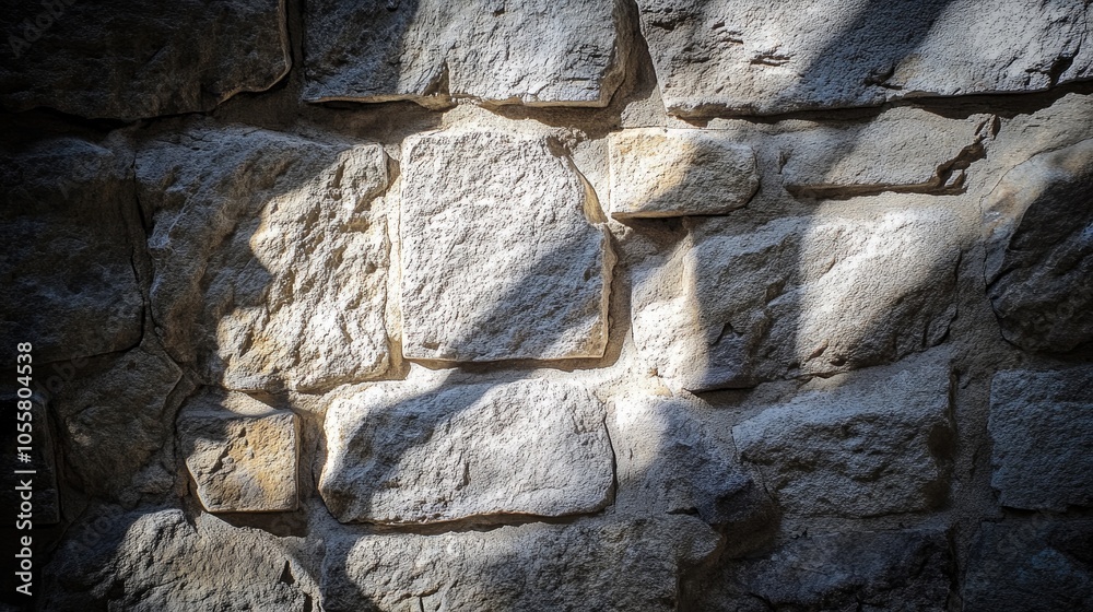 Close up of a textured stone wall highlighting interplay of light and shadows Close up of a textured stone wall highlighting interplay of light and shadows
