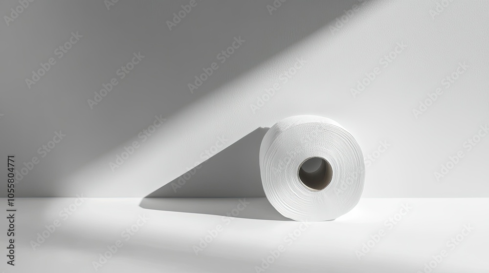 Side view of toilet paper roll, isolated on white, minimalistic design, close-up of texture Side view of toilet paper roll, isolated on white, minimalistic design, close-up of texture