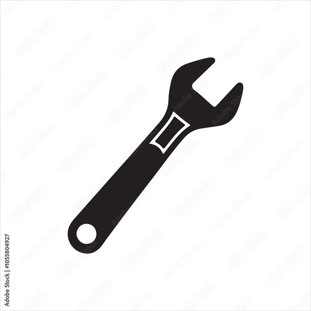 Black Wrench vector silhouette on white background Black Wrench vector silhouette on white background
