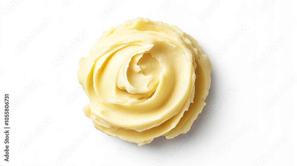 Simple top view of mashed potatoes, creamy texture, isolated on white Simple top view of mashed potatoes, creamy texture, isolated on white