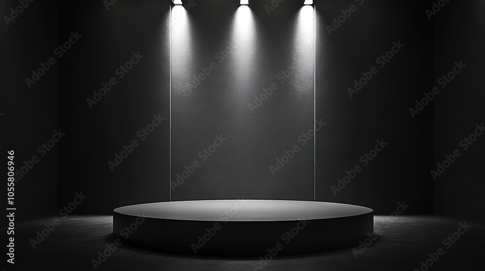 White empty podium with lighting equipment and spotlight on black background White empty podium with lighting equipment and spotlight on black background