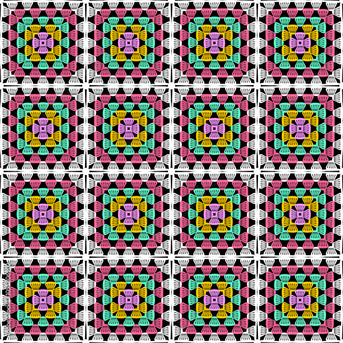 Pattern with crochet granny square with flowers wallpaper handmade decorative art design print	