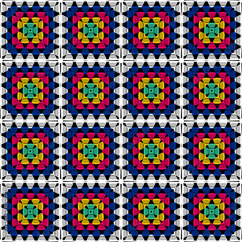 Pattern with crochet granny square with flowers wallpaper handmade decorative art design print	