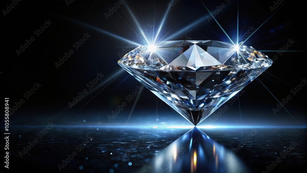 Shimmering diamond in the dark against a black background for luxury design Shimmering diamond in the dark against a black background for luxury design