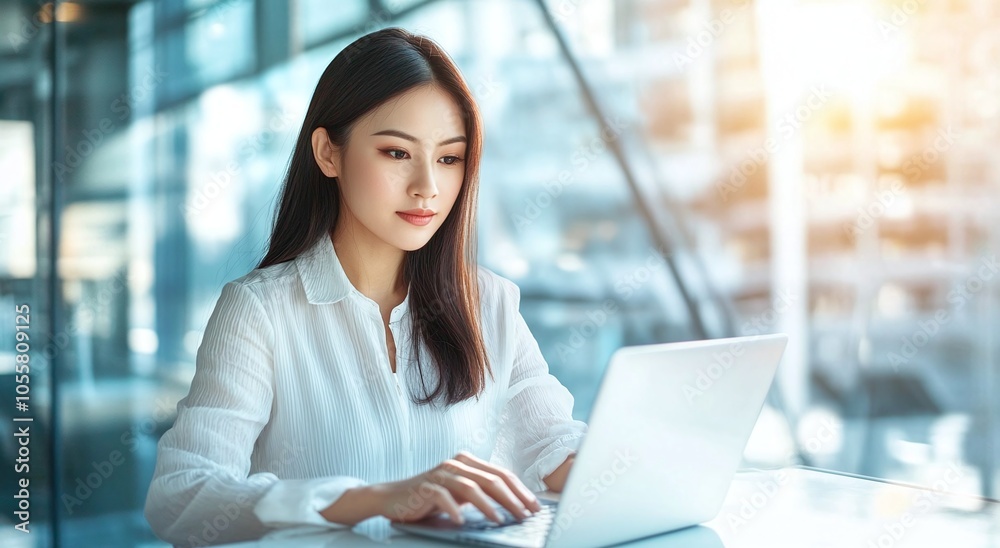 A beautiful woman operating a laptop computer A beautiful woman operating a laptop computer