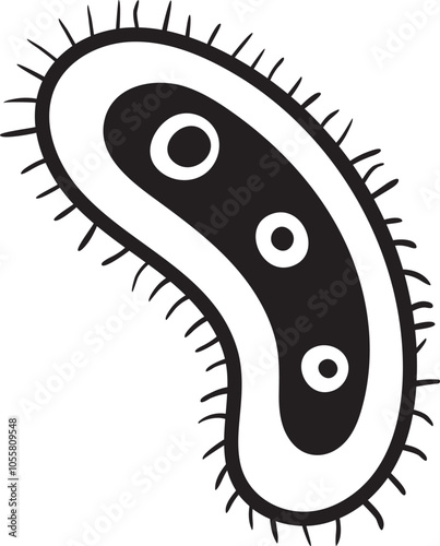 Black and white drawing of a paramecium swimming gracefully, displaying delicate cilia, perfect for educational purposes.