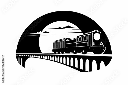Train on Bridge Silhouette Vector