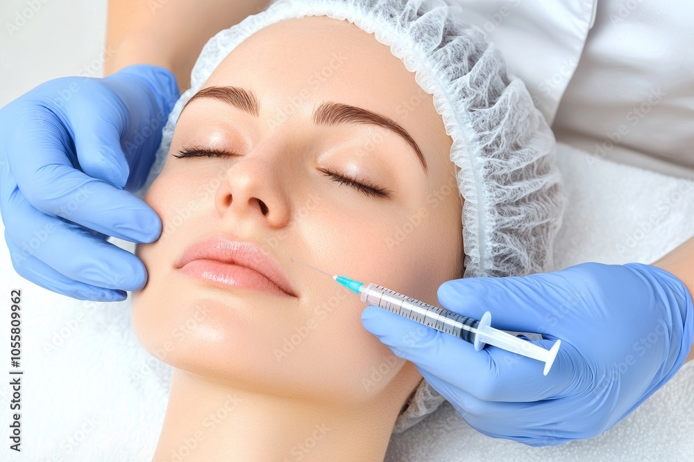 A trichologist administers an injection to a patient in a clinic, close-up A trichologist administers an injection to a patient in a clinic, close-up
