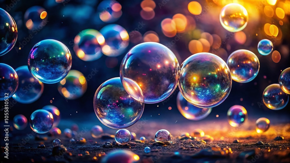 Enchanting Night Photography of Clear White Bubbles Floating in the Dark Sky Enchanting Night Photography of Clear White Bubbles Floating in the Dark Sky
