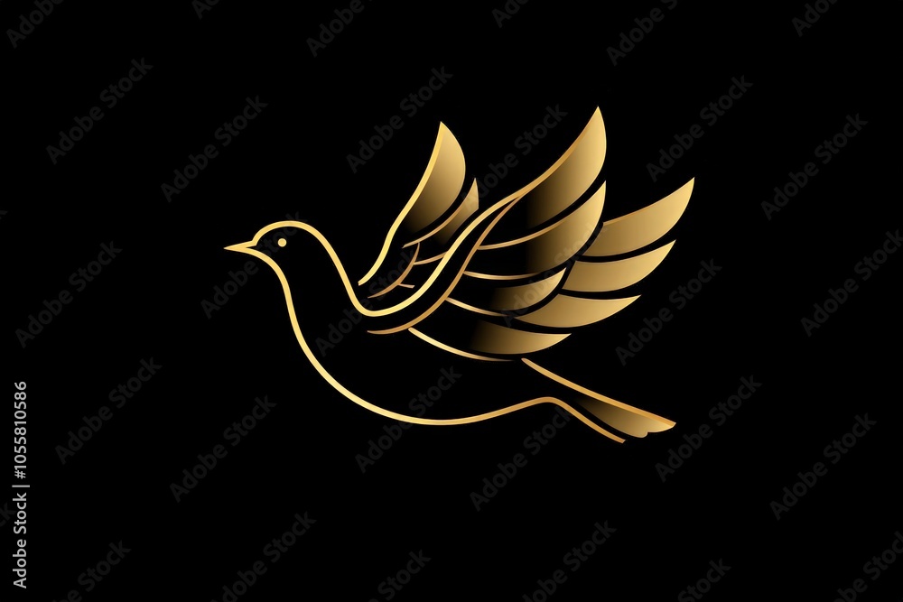 Elegant Gold Bird Illustration with Wings Spreading Against a Black Background for Artistic Designs Elegant Gold Bird Illustration with Wings Spreading Against a Black Background for Artistic Designs